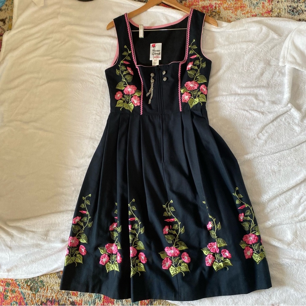 VTG Rose Dirndl Womens Sz 40 German Folk Dress Oktoberfest Embroidered Floral - Picture 14 of 15
